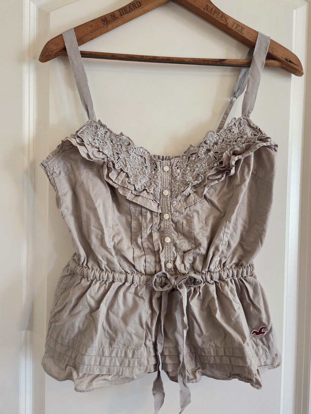 Vintage Hollister Taupe Coquette Beaded Babydoll Cami Top M